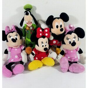 Disney Minnie & Mickey Mouse Plush Lot 9-10" Minnie Pink Polka Dot Dress Goofy